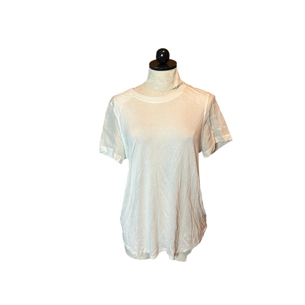 Fossil White SILK Blend Stretch White Short Sleeve Blouse Sz L Top‎ Shirt